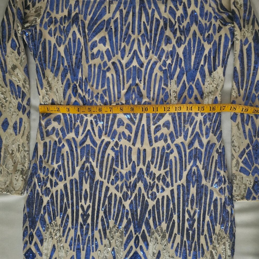 House Of Chic Curve + Plus Blue Sequined Long Sleeve Maxi Dress Size 2XL, NWT - Picture 14 of 16
